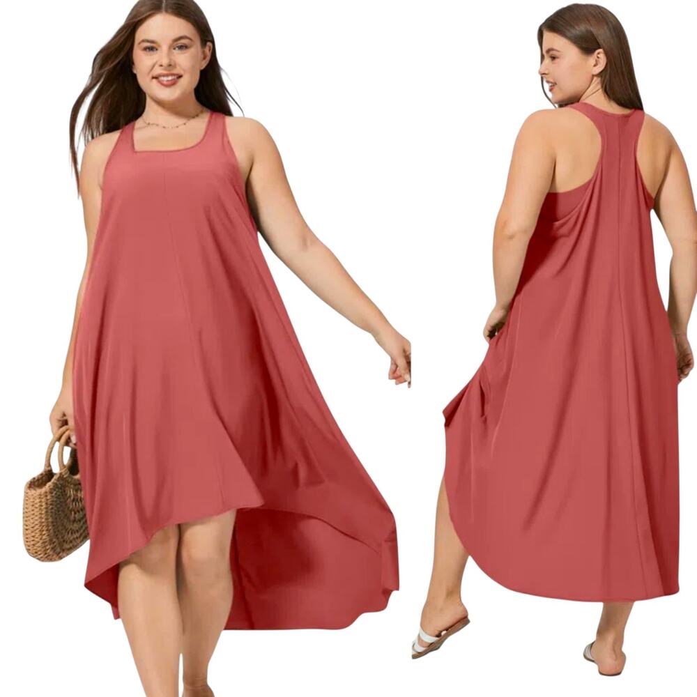 Halara 3X Breezeful RacerPocket High Low Flowy Midi Quick Dry Casual Dress Kapok